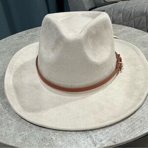 Stylish Cream Fedora Hat with Brown Band